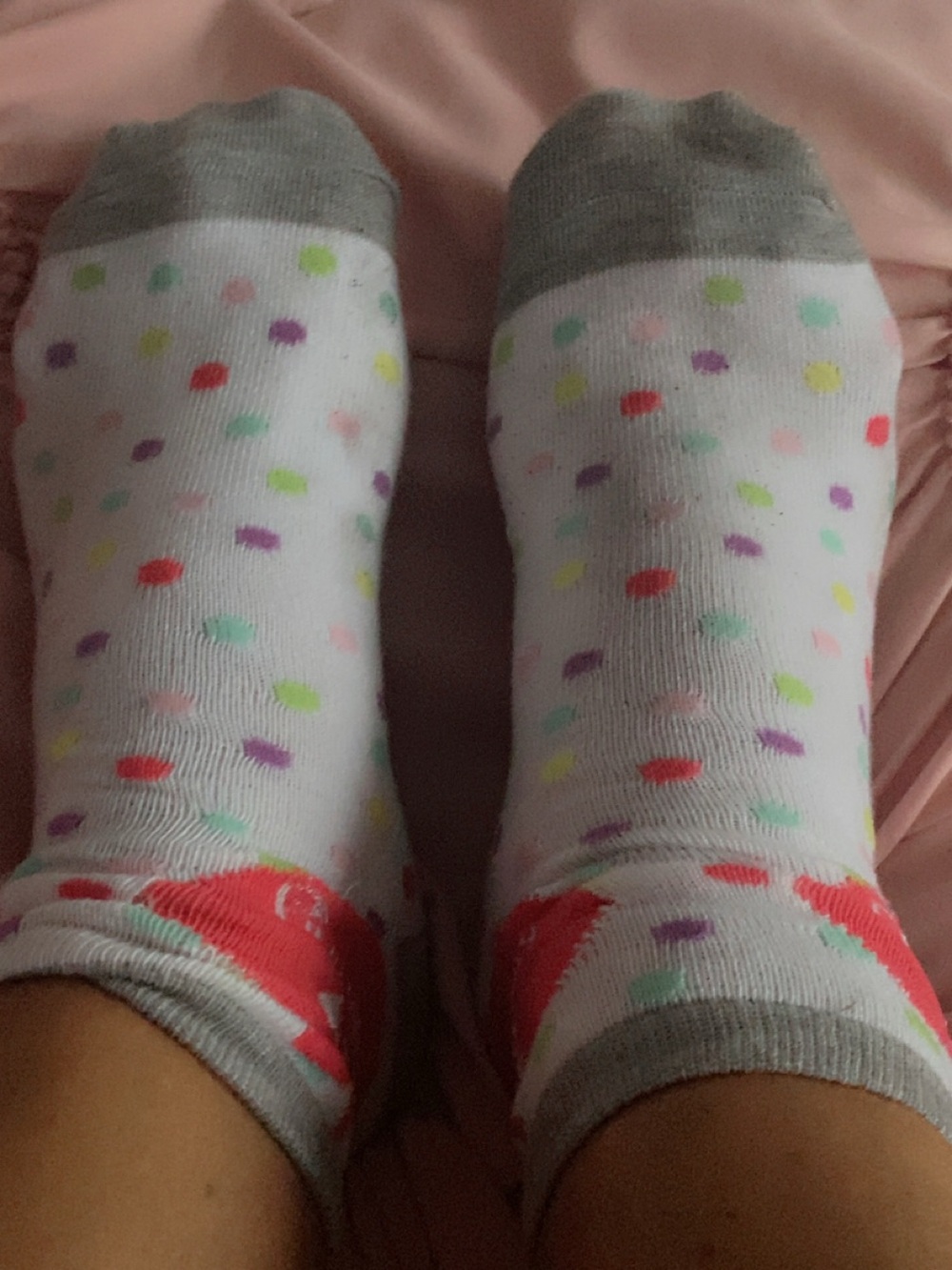 Pre -loved Polka  Dot Low-cut ankle socks Well Worn “I love Teaching”